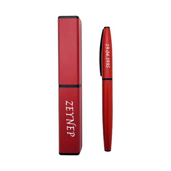 Kişiye Özel Kırmızı Metal Kutulu Roller Kalem